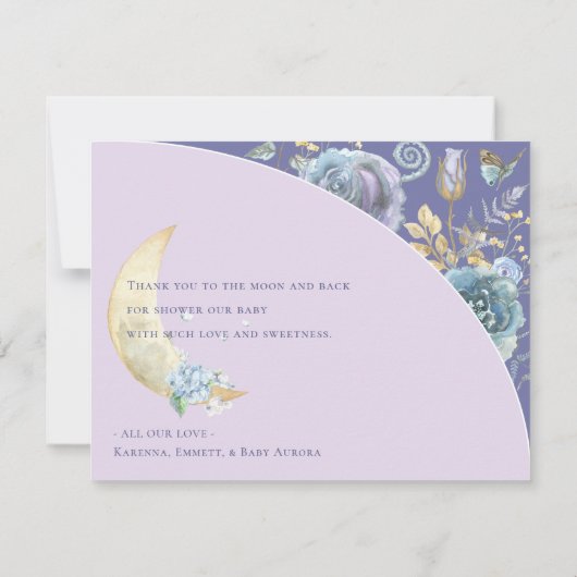 Whimsical Moon Lavender Lila Baby Dusche Dankeskarte (Rückseite)
