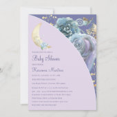 Whimsical Moon Lavender Lila Script Baby Dusche Einladung (Vorderseite)
