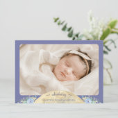 Whimsical Moon Lavender Lila zwei Fotos Geburt Ankündigung (Stehend Vorderseite)