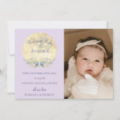 Whimsical Moon Lavender Lila zwei Fotos Geburt Ankündigung (Rückseite)