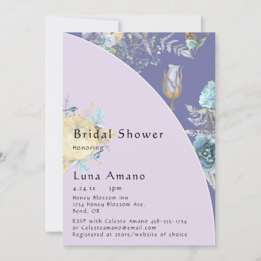 Whimsical Moon Lila Brautparty Einladung (Vorderseite)