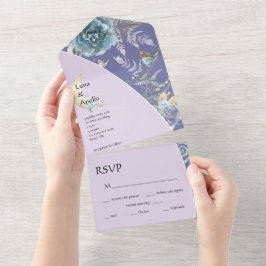 Whimsical Moon Lila Wedding All In One Einladung