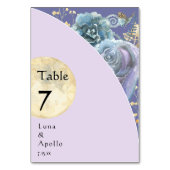 Whimsical Moon Lila Wedding Tischnummer Card (Rückseite)