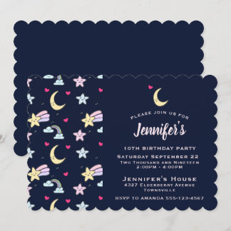 Whimsical Moon, Stars und Wolken am Blauen Geburts Einladung