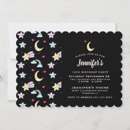 Whimsical Moon, Stars und Wolken am Schwarzen Gebu Einladung