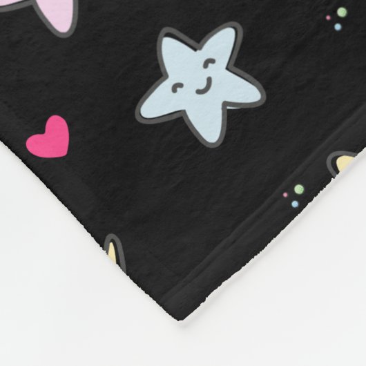 Whimsical Moon, Stars und Wolkenmuster auf schwarz Fleecedecke (Ecke)