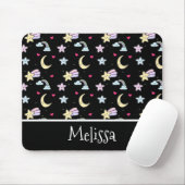 Whimsical Moon, Stars und Wolkenmuster auf schwarz Mousepad (Mit Mouse)