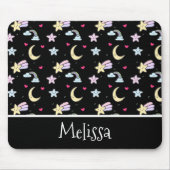 Whimsical Moon, Stars und Wolkenmuster auf schwarz Mousepad (Vorne)