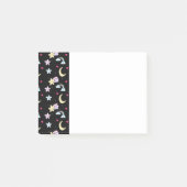 Whimsical Moon, Stars und Wolkenmuster auf schwarz Post-it Klebezettel (Vorderseite)