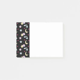 Whimsical Moon, Stars und Wolkenmuster auf schwarz Post-it Klebezettel