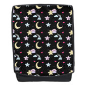 Whimsical Moon, Stars und Wolkenmuster auf schwarz Rucksack (Vorderseite)