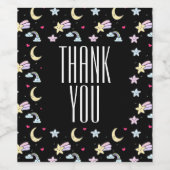 Whimsical Moon, Stars und Wolkenmuster auf schwarz Weinetikett (Einzelnes Label)