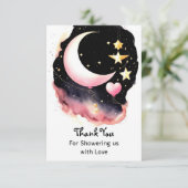 Whimsical Moon & Stars Watercolor Babydusche Dankeskarte (Stehend Vorderseite)