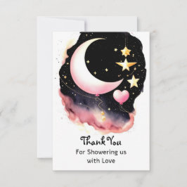 Whimsical Moon & Stars Watercolor Babydusche Dankeskarte