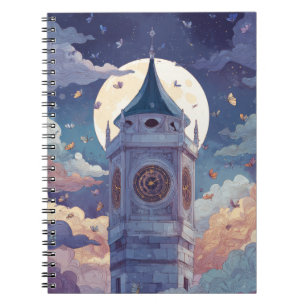 Whimsical Moonlit Clock Tower Notebook Notizblock