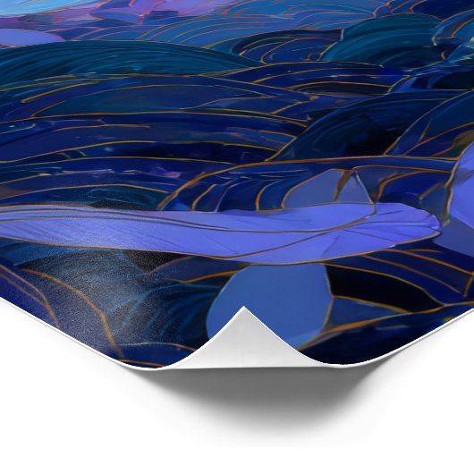 Whimsical Moonlit Dance Blue Fantasy Art Poster (Ecke)