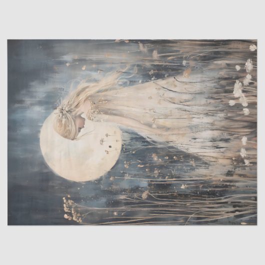Whimsical Moonlit Fairy in Wildblumen Decoupage Seidenpapier (Vorderseite)