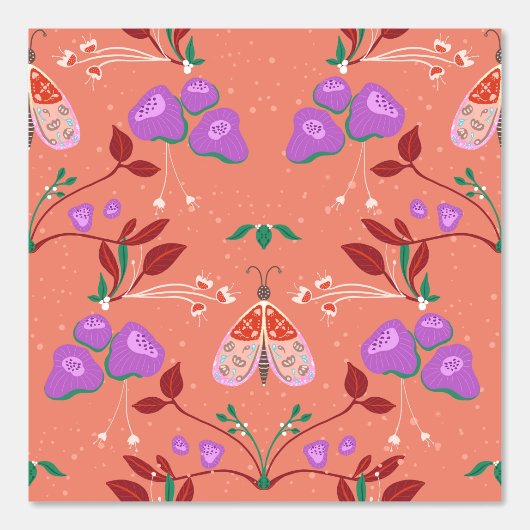 Whimsical Moth and Floral Pattern Tapete (Vorderseite)