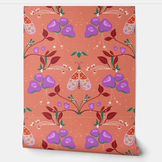 Whimsical Moth and Floral Pattern Tapete (Abrollen)