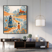 Whimsical Mother and Child Folk Art Illustration Poster