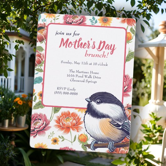 Whimsical Mother's Day Brunch Chickadee Einladung