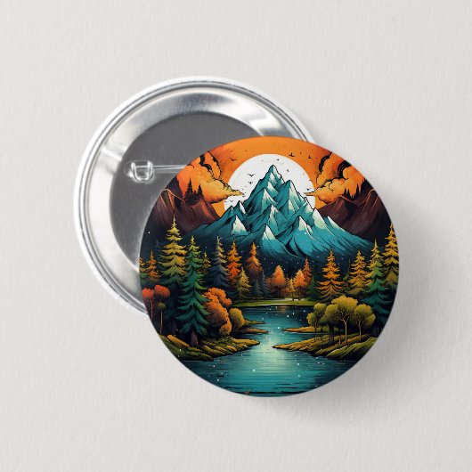 Whimsical Mountain River Adventure Button (Vorne & Hinten)