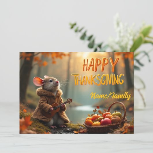 Whimsical Mouse Thanksgiving – Herbstwald-Feier Karte (Stehend Vorderseite)