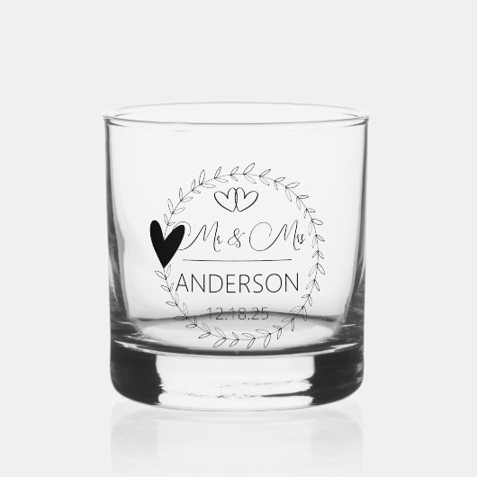 Whimsical Mr. and Mrs. Individuellen Namens Gastge Whiskyglas (Vorderseite)