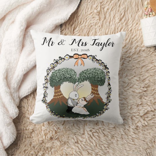 Whimsical Mr. & Mrs. Dancing Bunny Rabbit Hochzeit Kissen (Decke)