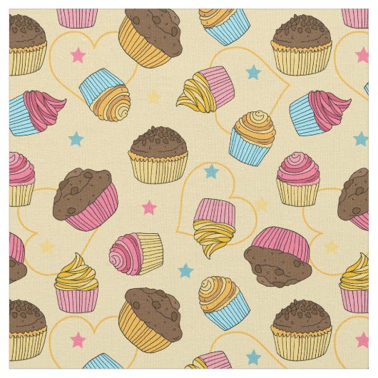 Whimsical Muffins und Cupcakes Backmuster Stoff (Nahaufnahme)