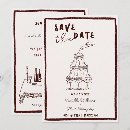 Whimsical Mulled Wine Save the Date Einladung (Vorne/Hinten)