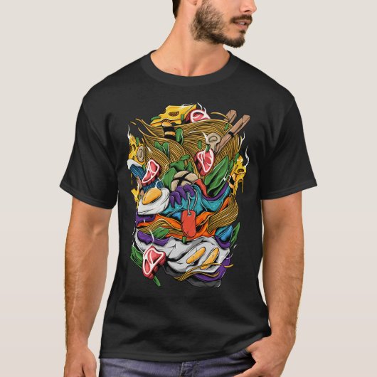 Whimsical Multicolor japanische Nudelkunst T-Shirt (Vorderseite)