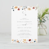 Whimsical Multicolor Wildflower Monogram Wedding Einladung (Stehend Vorderseite)