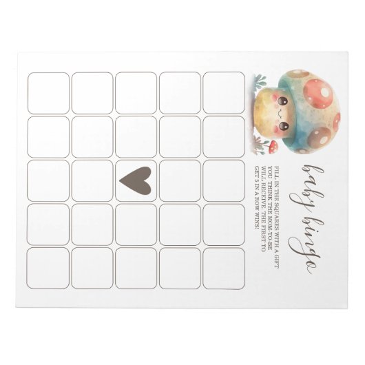 Whimsical Mushroom Baby Bingo Notizblock (Vorderseite)