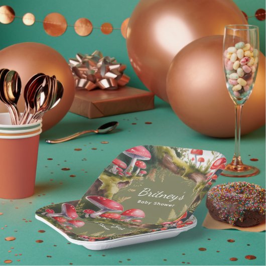 Whimsical Mushroom Baby Shower Pappteller (Multi)