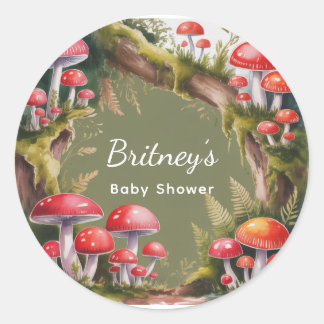 Whimsical Mushroom Baby Shower Runder Aufkleber