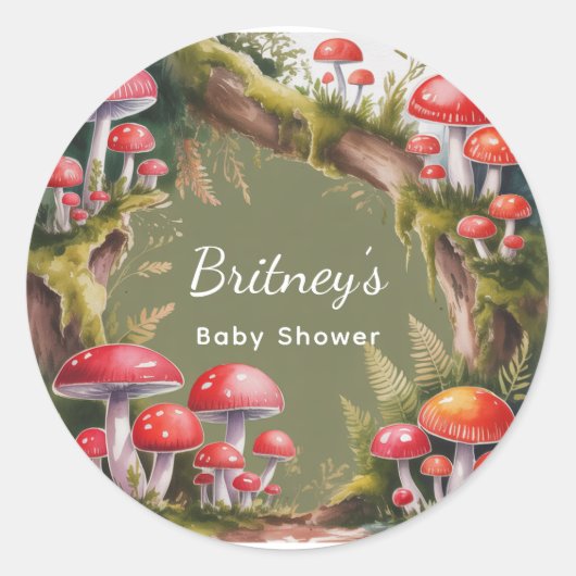 Whimsical Mushroom Baby Shower Runder Aufkleber (Vorderseite)
