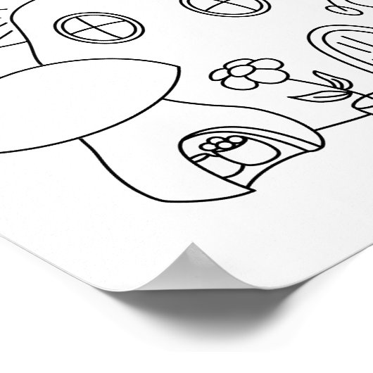 Whimsical Mushroom Coloring Page Poster (Ecke)