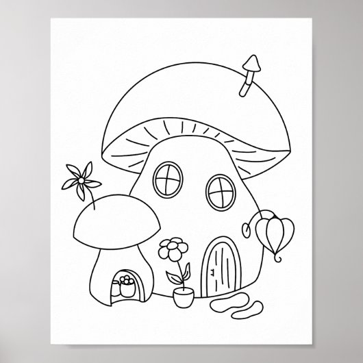 Whimsical Mushroom Coloring Page Poster (Vorne)