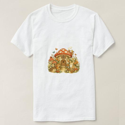 "Whimsical Mushroom Cottage Animals T-Shirt (Design vorne)