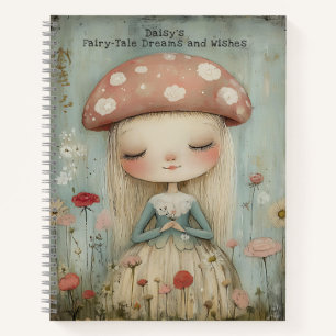 Whimsical Mushroom Faia in einer Blume Meadow Cust Notizblock