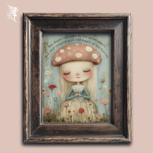 Whimsical Mushroom Faia in einer Blume Wiesen Kuns