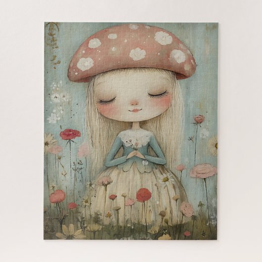 Whimsical Mushroom Fee in einer Wildblume Wiese Puzzle (Vertikal)