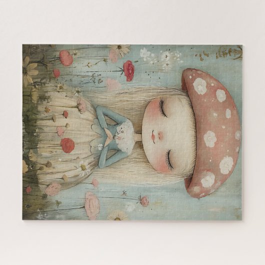 Whimsical Mushroom Fee in einer Wildblume Wiese Puzzle (Horizontal)