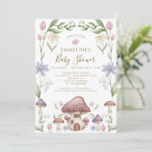 Whimsical Mushroom Forest Baby Shower Einladung (Stehend Vorderseite)