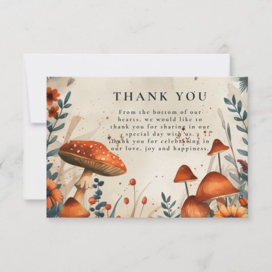 Whimsical Mushroom Forest Wedding Dankeskarte (Vorderseite)