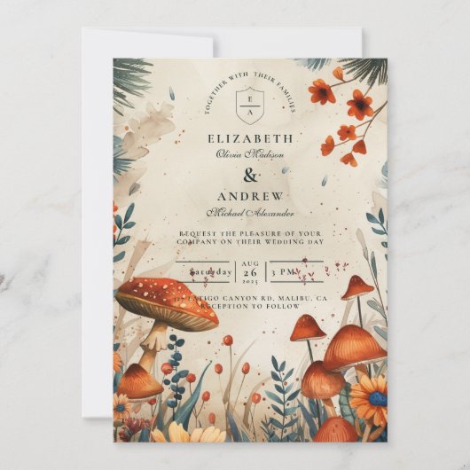 Whimsical Mushroom Forest Wedding Einladung (Vorderseite)