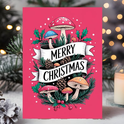 Whimsical Mushroom Frohe Weihnachten Rosa