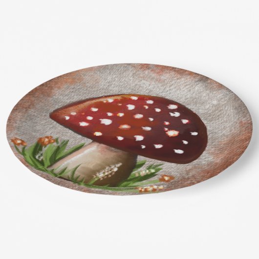 Whimsical Mushroom & Fungi Motif – Nature-Inspired Pappteller (Schrägansicht)