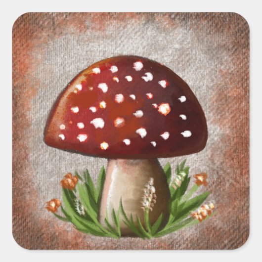 Whimsical Mushroom & Fungi Motif – Nature-Inspired Quadratischer Aufkleber (Vorderseite)